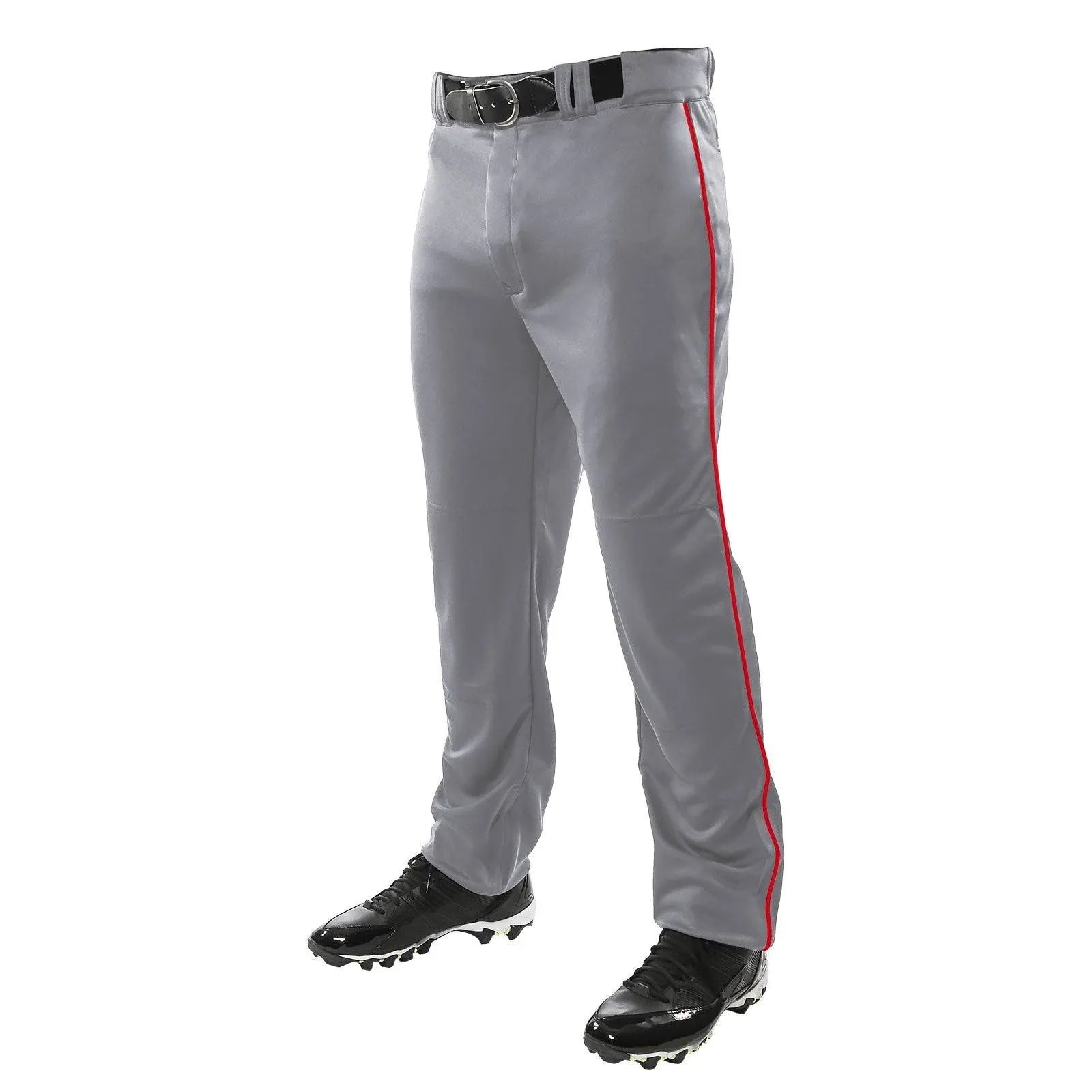 Champro Triple Crown Open Bottom adult Baseball Pants W/Piping - S / Grey/Scarlet