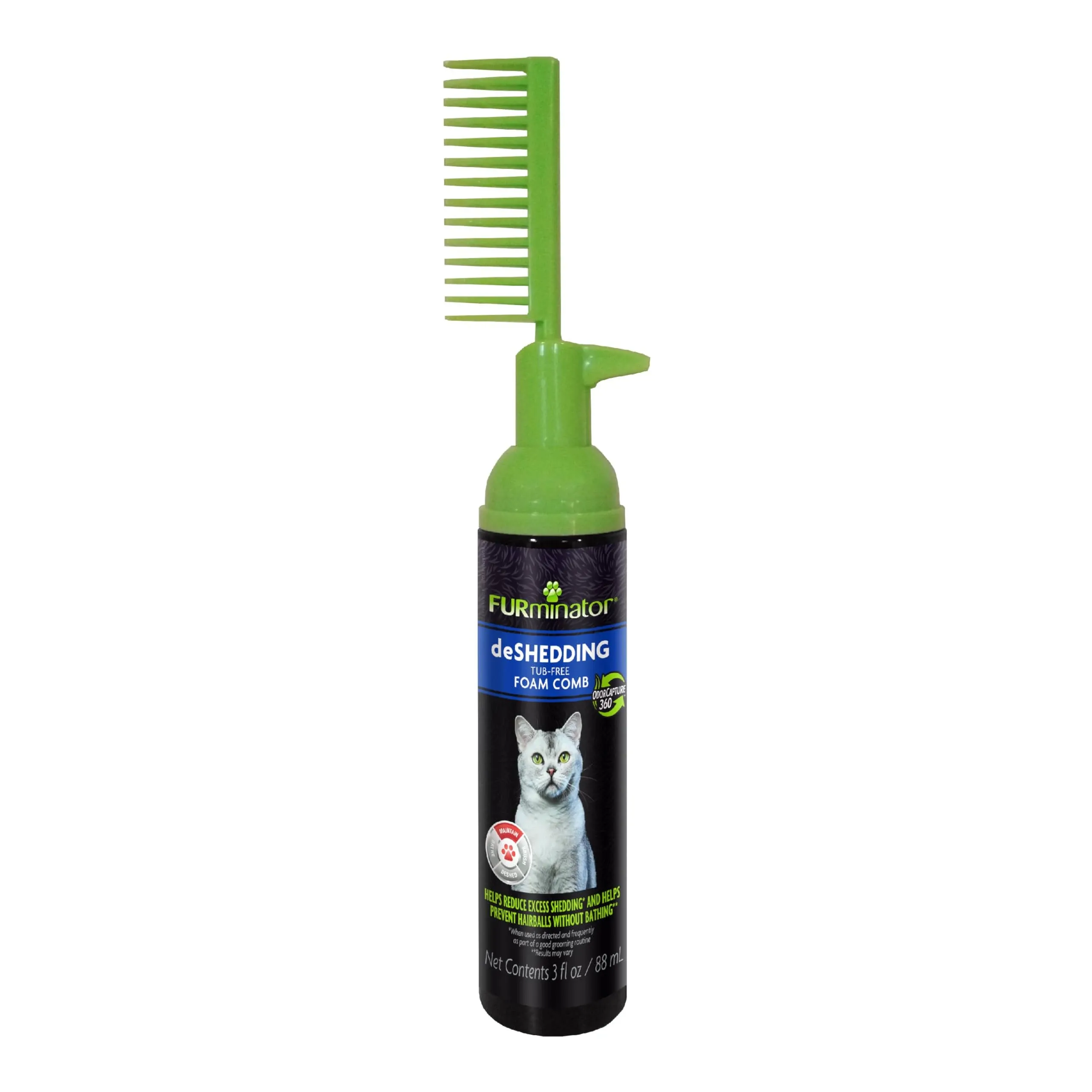 FURminator Tub-Free Deshedding Foam Cat Grooming Comb, 3-oz, Black