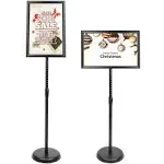 DISPLAYSWORKER Adjustable Poster Sign Stand 11 x 17,Floor-Standing Sign Holder with Heavy Duty Pedestal,Aluminum Snap-Open Frame, Vertical and Horizontal View Sign Displayed, Black (11 x 17)