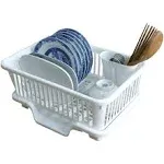 Basicwise Plastic Dish Rack with Drain Board and Utensil Cup