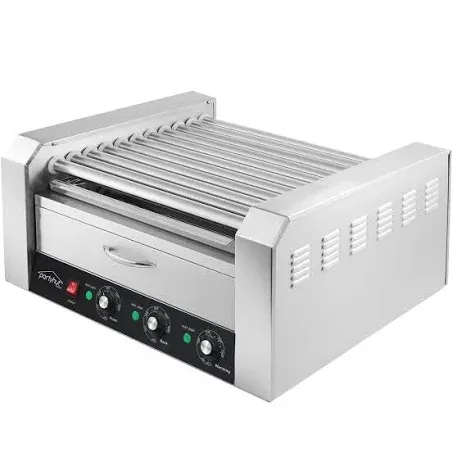 30 Hot Dog Roller Warmer Grill Cooker Machine, Commercial Grade, (with Bun Warmer Drawer, 11 Non-Stick Rollers, 30 Hot Dog Sausage Grill Cooker, and Removable Stainless Steel Drip Tray)