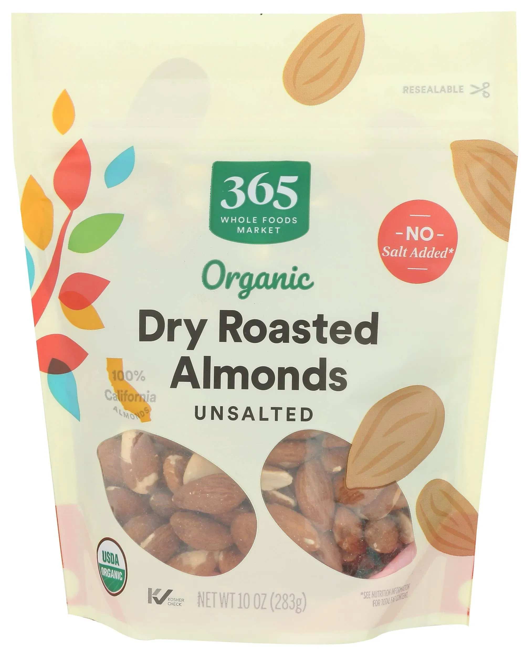 365 by Whole Foods Market, Organic Dry Roasted & Unsalted Almonds, 10 Ounce