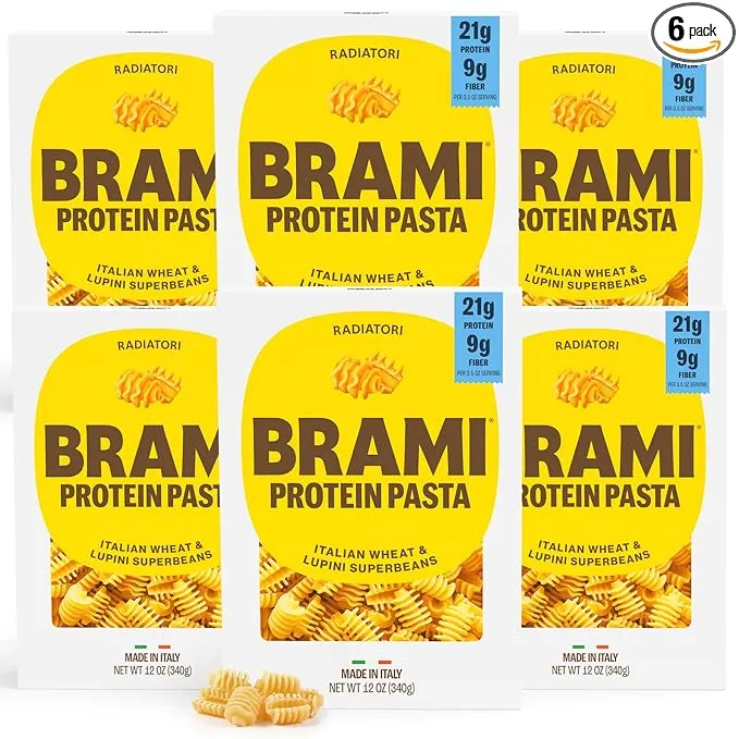 Brami Radiatori Italian Protein Pasta | Low Carb | High Fiber | High Protein | Keto | Non-GMO | Made in Italy | Dry Pasta | Semolina Pasta | Fortified with Heart Healthy Lupini Beans | 8oz (Pack of 6)