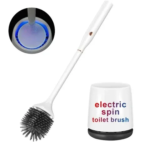 Electric Toilet Brush,Silicone Toilet Brush,Toilet Bowl Brush and Holder Set with Ventilated Holder,Toilet Brush, Floor Standing, Wall Mounted Without Drilling，Rechargeable