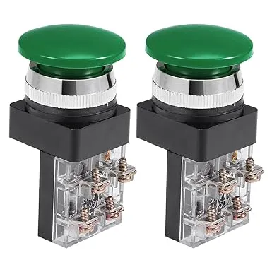 Uxcell 2pcs 30mm Mounting Hole Momentary Push Button Switch Green DPST Mushroom Head | Harfington