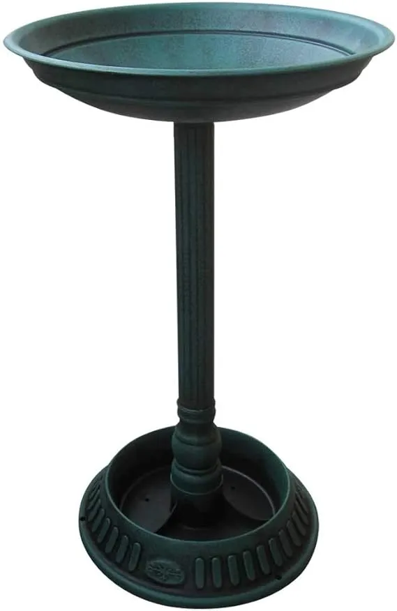 Alpine Corporation 25" Tall Outdoor Birdbath with Planter Yard Statue, Green