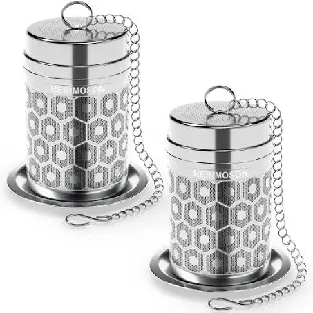 2 Pack Reinmoson Tea Strainers for Loose Tea, Extra Fine Mesh Tea Infuser, 304 Stainless Steel & Updated Slim Threaded Lid, Loose Leaf Tea Steeper for Black Tea, Rooibos, etc