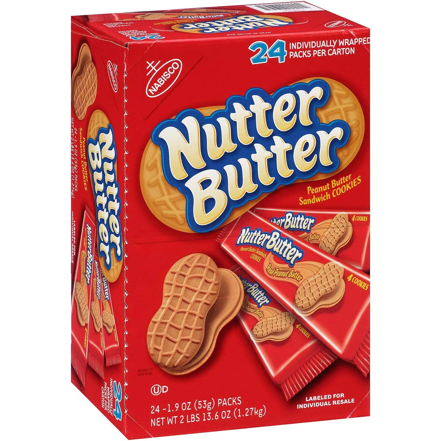 Nutter Butter Peanut Butter Sandwich Cookies, 12 Packs (4 Cookies Per Pack)