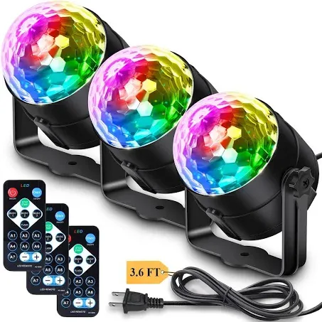 3-Pack Sound Activated Disco Ball Party Lights with Remote Control, Music Sync DJ Lighting Stage Strobe Light for Christmas Birthday Decorations Bachelorette Karaoke Home Room Dance Parties