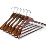 Quality Luxury Heavy Duty Wooden Suit Hangers Wide Wood Hanger for Coats and Pants with Locking Bar (6, Retro)