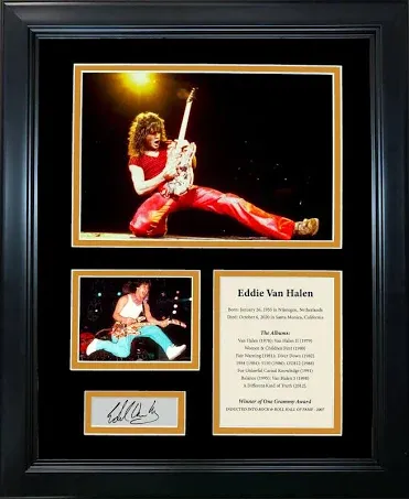 HOFSM.COM Hall of Fame Sports Memorabilia Framed Eddie Van Halen Facsimile Laser Engraved Signature Auto 11"x14" Music Photo Sig Collage