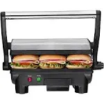 8 in. Black Electric Panini Press Grill and Gourmet Sandwich Maker with Non-Stick Coated Plates, Opens 180 Degrees