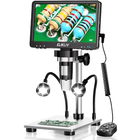 Elikliv EDM9 7'' LCD Digital Microscope 1200X, 1080P Coin Microscope with 12MP Camera Sensor, 10 LED Lights - Microscope for Adults, Windows/Mac OS Compatible