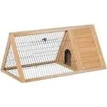 PawHut 46&quot; x 24&quot; Wooden A-Frame Outdoor Rabbit Cage Small Animal Hutch with Outside Run & Ventilating Wire, Yellow