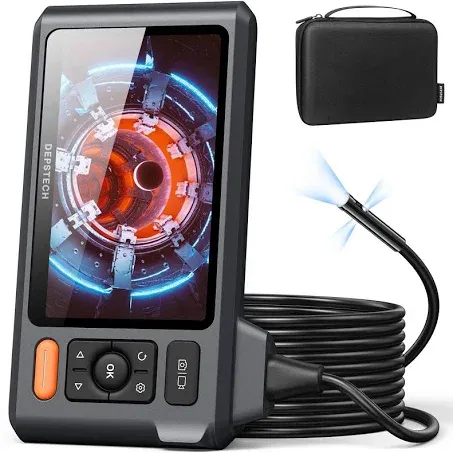 Triple Lens Borescope Tool, DEPSTECH 5" IPS Screen Endoscope Camera with Lights, 1080P Sewer Inspection Camera & Split Screen, 180° Rotation, IP67 Snake Cable, Gadget for Automotive Mechanical Repair