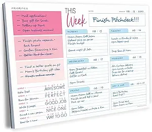 Weekly Planner Pad - Undated Planner - To Do List Notepad - Habit Tracker - 11 x 8.5" - 52 Tear-Off Sheets - Daily Planner Undated for Home Work Office Business - Goal Planner - Cute Planner (Pink)