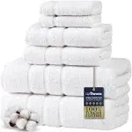 UpThrone Luxury 6-Piece 100% Cotton White Turkish Bath Towel Set - Plush, Absorbent, and Thick