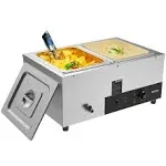 VEVOR 2-Pan Commercial Food Warmer, 2 x 12QT Electric Steam Table, 1500W Professional Countertop Stainless Steel Buffet Bain Marie with 86-185°F Temp Control for Catering and Restaurants, Silver