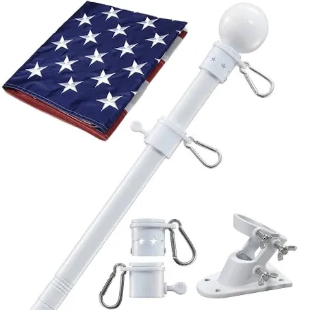 House Flag Pole With American Flag - Flagpoles Residential Kit with 5ft Tangle Free Metal Flag Pole,3x5 Embroidered US Flag,Holder Bracket,Heavy Duty Flag Poles for Outside House,Porch,Outdoor-White