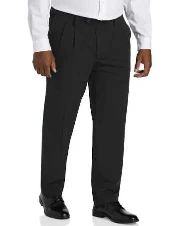 Oak Hill by DXL Men's Big and Tall Easy Stretch Pleated Dress Pants Black 46 x 32, Size: 46x32