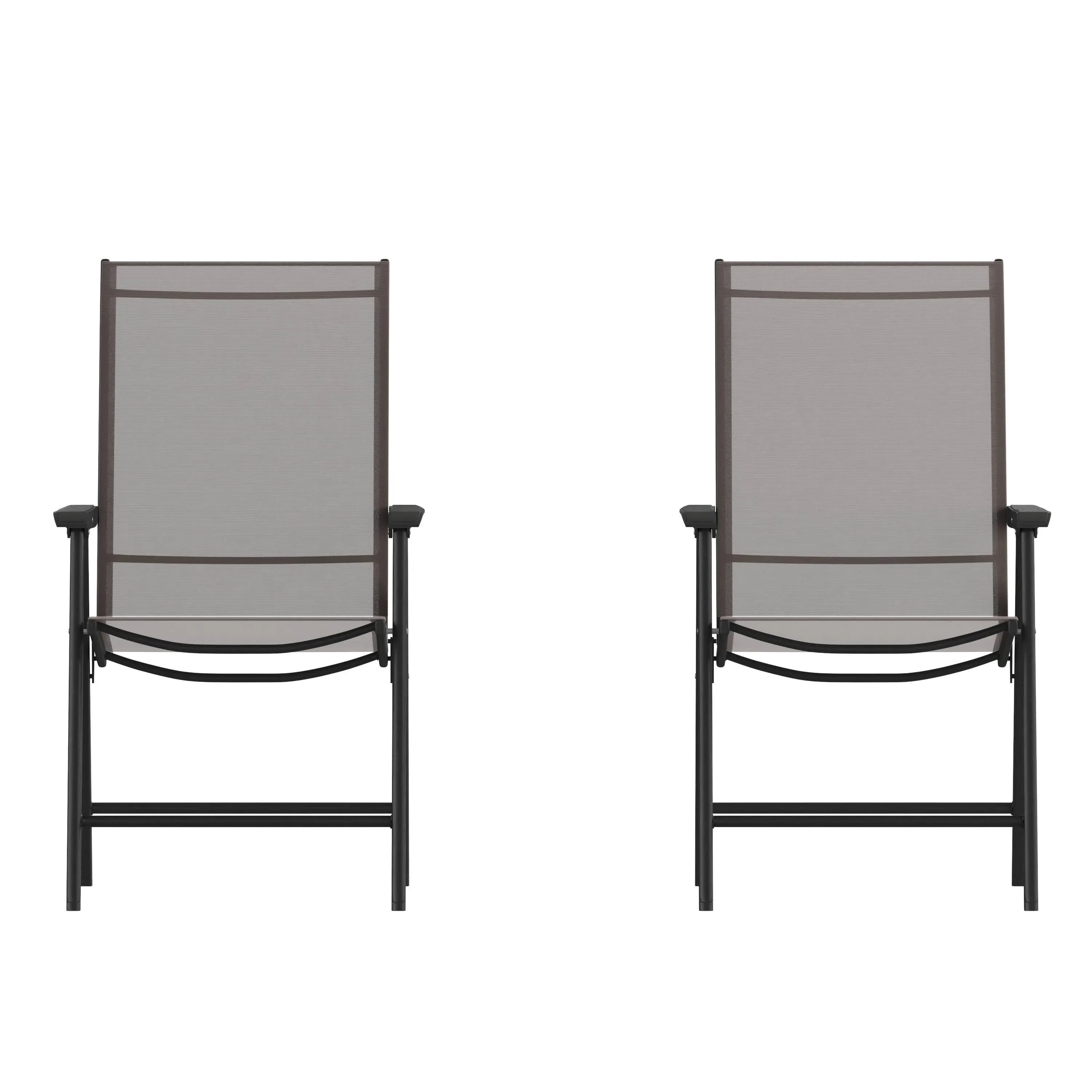 Flash Furniture Paladin Brown Outdoor Folding Patio Sling Chair with Black Frame (2 Pack)