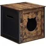 Feandrea Cat Litter Box Furniture, Hidden Litter Box Enclosure Cabinet with Single Door, Indoor Cat House, End Table, Nightstand, Rustic Brown and Bla