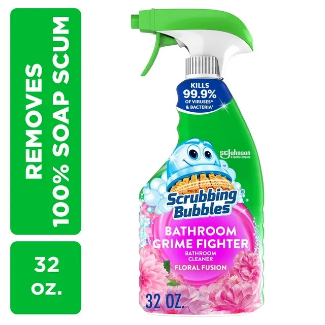 Scrubbing Bubbles Disinfectant Bathroom Grime Fighter Spray, Spring Cleaning Supplies, Floral Fusion, 32 fl oz