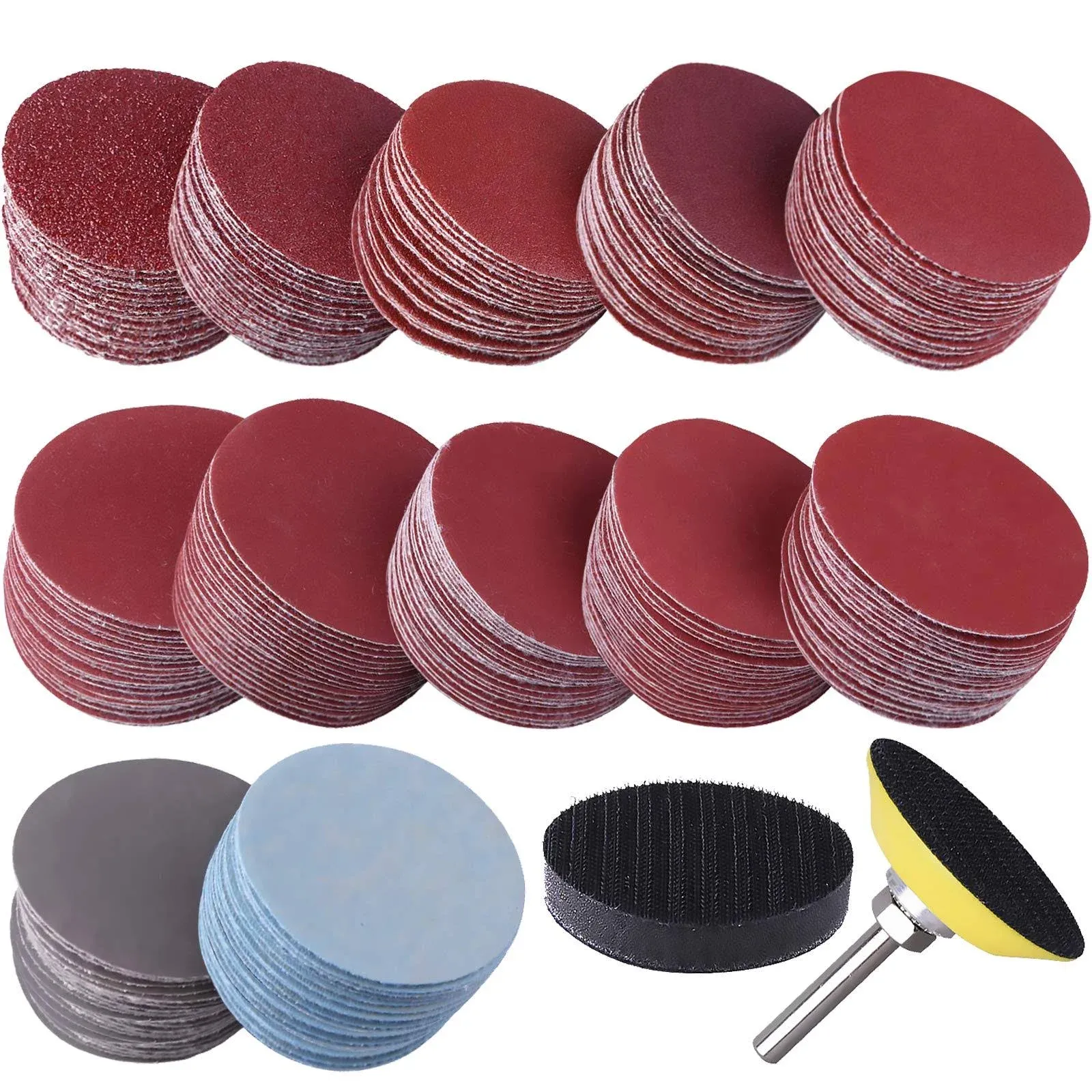 SIQUK 300 Pcs 2 inch Sanding Discs with 1 PC 1/4 inch Shank Backing Pad and 1 PC ...