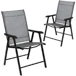 Flash Furniture Paladin Gray Outdoor Folding Patio Sling Chair with Black Frame (2 Pack)