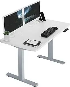 Vivo 60" Wide Standard Electric Adjustable Standing Desk- Black Frame, Dark Walnut Top