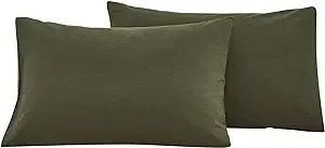 ECOCOTT 2 Pack Pillowcase Queen Size with Army Green Pillow Cases Set, 100% Cotton Queen Pillow Covers Envelope Closure (Queen, 20"x30")