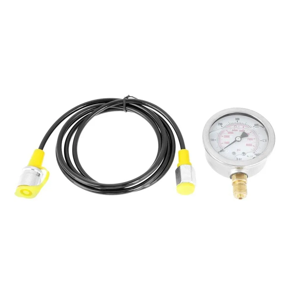 Hydraulic Pressure Test Kit, Akozon Hydraulic Pressure Gauge Hydraulic Hose Test Point Coupling M16 2-BSP1 / 4 0〜600BAR / 0〜8500PSI with 1.56m / 61.42inch Hose Kit