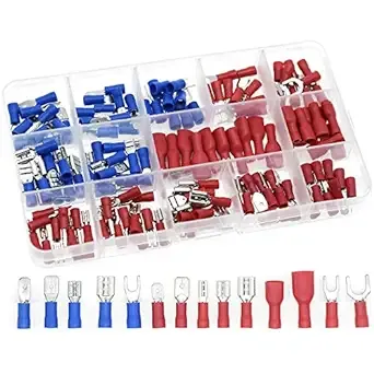 QTATAK 140pcs Assorted Full Insulated U-Type Fork Red/Blue Terminal Set Electrical Wire Cable Crimp Spade Ring Connector Assortment Kit