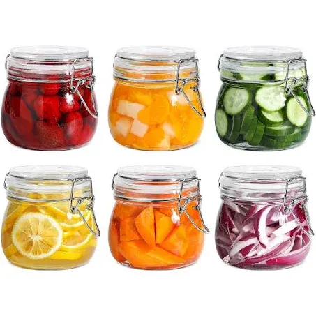 ComSaf Airtight Glass Canister Set of 6 with Lids 17oz Food Storage Jar Round - Storage Container with Clear Preserving Seal Wire Clip Fastening for Kitchen Canning Cereal,Pasta,Sugar,Beans,Spice