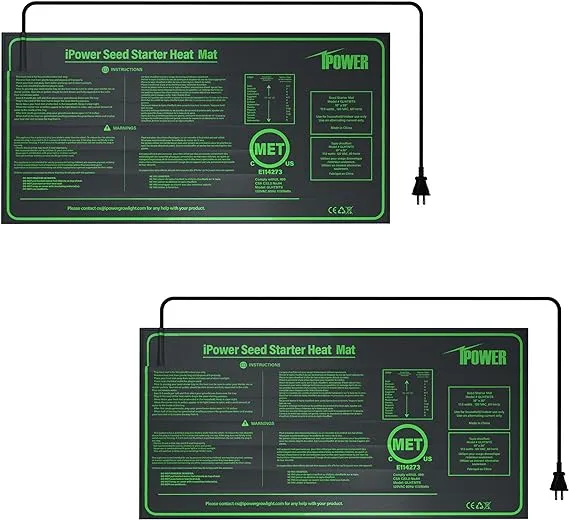 iPower 2-Pack Durable Waterproof Seedling Heat Mat 10" x 20" Warm Hydroponic Plant Germination Starting Pad, Black