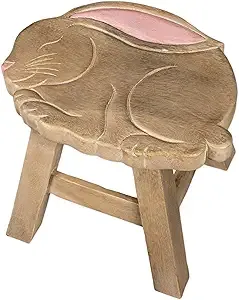 Bunny Rabbit Handcrafted Wood Stool Footstool