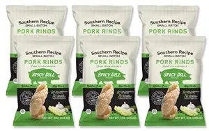 Southern Recipe Small Batch Pork Rinds | Spicy Dill Flavor | Keto Friendly, Gluten Free, Low Carb Food | 7g Collagen Per Serving | High Protein | 4 Oz Bag (Pack of 6)