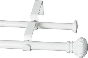 Urbanest Fluted Ball Double Curtain Rod Set, 5/8 inch, 28-48 inch, Glossy White