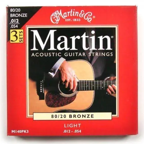 Martin M140 Light Bronze 80/20 Acoustic Guitar Strings, 3-Pack, 12-54