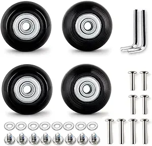 Lbtoem 50mm Set of 4 Luggage Suitcase Replacement Wheels Rubber Trolley Case Wheels Replacement Parts Swivel Caster Wheels Bearings Repair Kits