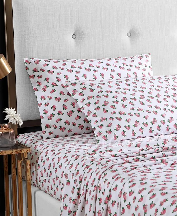 Betsey Johnson Teeny Tiny Roses 3-Piece Pink Cotton Twin Sheet Set