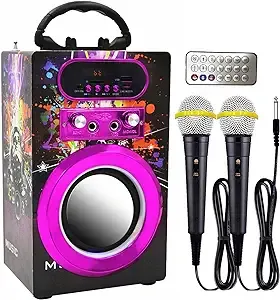 IndeCool Kids Bluetooth Karaoke Machine with 2 Microphones, Remote Control Wireless Karaoke Speaker Portable Karaoke Machine Music MP3 Player for Kids Adult Party Gift (Multicolored)