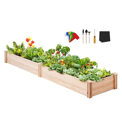 VEVOR Raised Garden Bed, 7.9 x 2 x 0.8 ft Wooden Planter Box, Outdoor Planting Boxes with Open Base, for Growing Flowers/Vegetables/Herbs in Backyard/Garden/Patio/Balcony, Burlywood