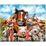 Dawhud Direct Cartoon Selfie Farm Animals Fleece Blanket for Bed 50" x 60" Farm Animal Fleece Throw Blanket for Women, Men and Kids Super Soft Plush Horse Blanket Throw Plush Blanket for Horse Lovers