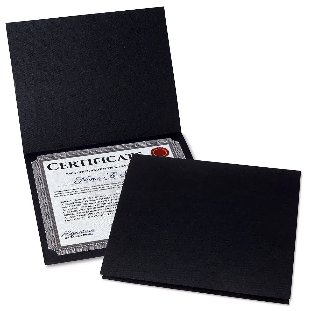 Plain Black Certificate Folders - Pack of 10, Linen Cover 80 lb. Stock, Folded, Die-Cut Corners, for Office, Business Awards, Graduation, School Diploma Holder, 9-1/2" x 12"