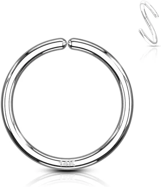 20g 8mm Solid 14K White Gold Hoop Ring for Nose and Cartilage Piercings, Women's ...