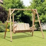 Outsunny 2-Seat Wooden Swing Bench, Ergonomic Design, &#39;A&#39; Frame Construction, Stable and Non-Slip, Solid Wood Frame Log Garden Swing, for Outdoor and Indoor, Natural Wood