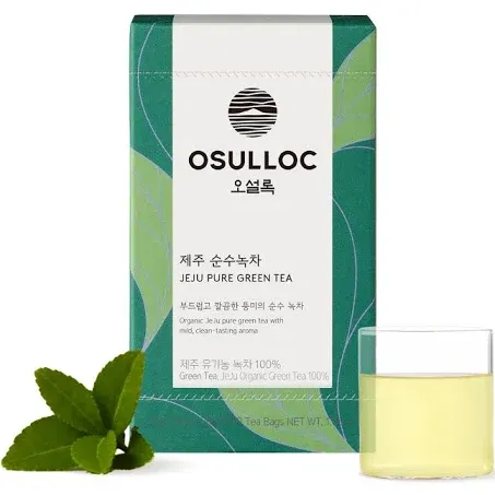 OSULLOC Pure Green Tea (Mild, Clean tasting Aroma), USDA Organic, Premium Blended Tea from Jeju, Tea Bag Series 20 count, 1.06 oz, 30g