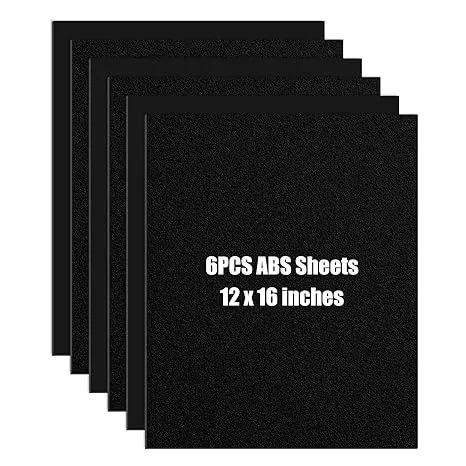 ZWIN 6PCS ABS Plastic Sheets 12'' x 16'' x 1/16“ Different Sided ABS Sheets Moldable Than Acrylic Plexiglass Sheet, DIY Plastic Panels for Home Decor, Crafts, Black ABS Plastic Sheets