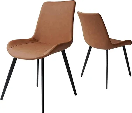 Dining Chairs Set of 2, Modern Kitchen & Dining Room Chairs, Upholstered Dining Accent Chairs in Faux Leather Cushion Seat and Sturdy Metal Legs (Set of 2 Brown Chairs)